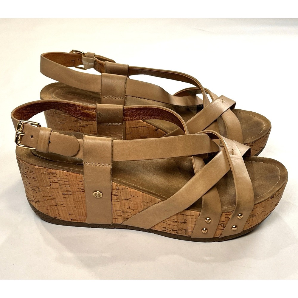 Bussola Formentera Frida Sandals Sz 42 Toffee Tan Leather Strappy Platform Wedge